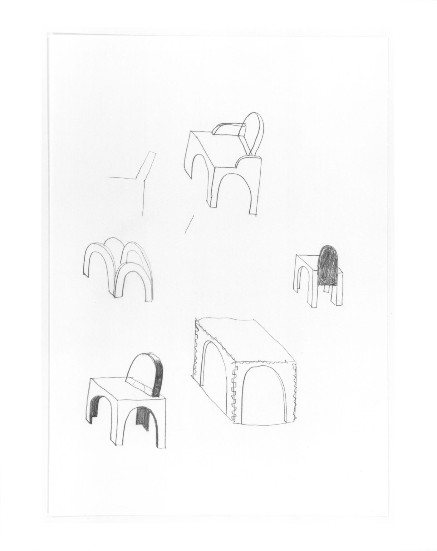Design development sketches for a chair for the Shaughnessy House, Centre Canadien d'Architecture, Montréal