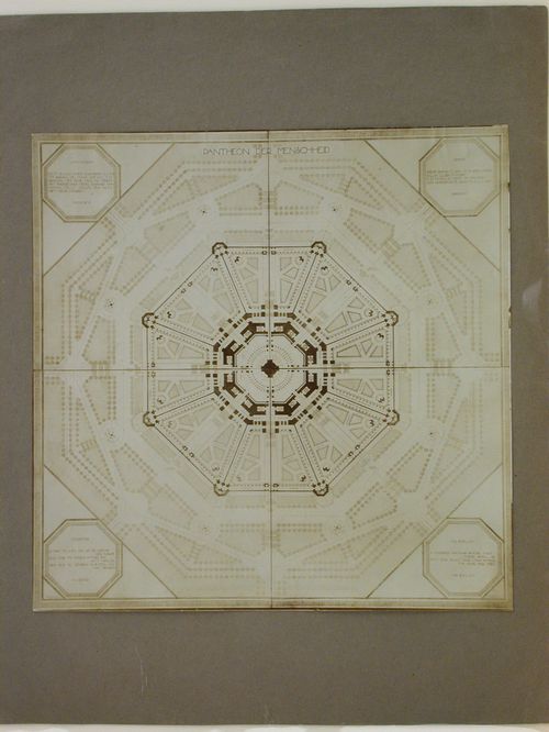 Photograph of a rendering for a floor plan of the Pantheon der Menschheid [Pantheon of Mankind] (also known as the Pantheon of Humanity), Amsterdam, Netherlands