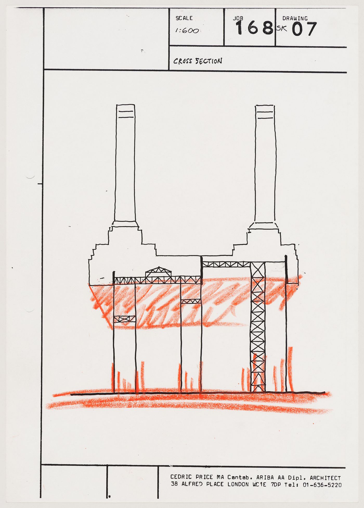Bat Hat: Battersea Power Station Competition, entry by Cedric Price: section