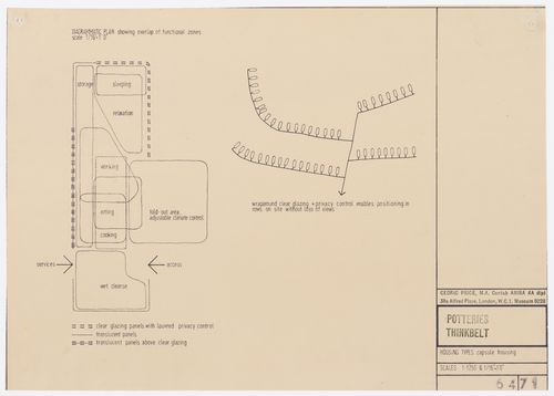 Diagrammatic plan and site plan for capsule housing for Potteries Thinkbelt