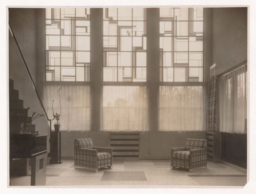 Interior view of a sitting area in the Mallet-Stevens hôtel particulier, Mallet-Stevens road in the 16th arrondissement, Paris, France