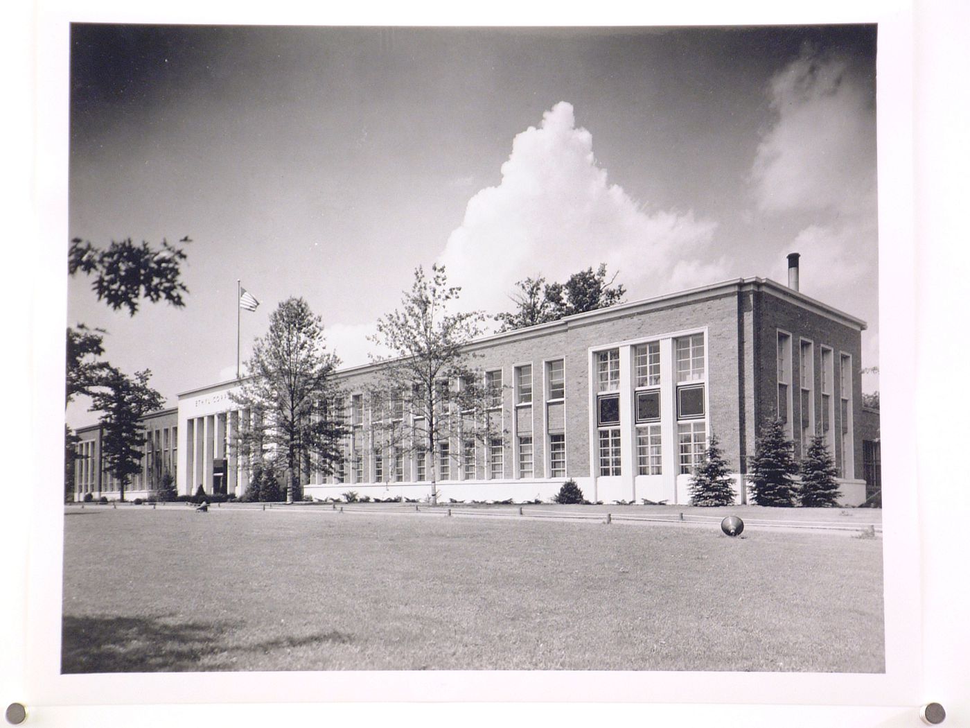View of the principal façade of the Engineering Building, General Motors Corporation Ethyl Corporation division Assembly Plant, Ferndale, Michigan