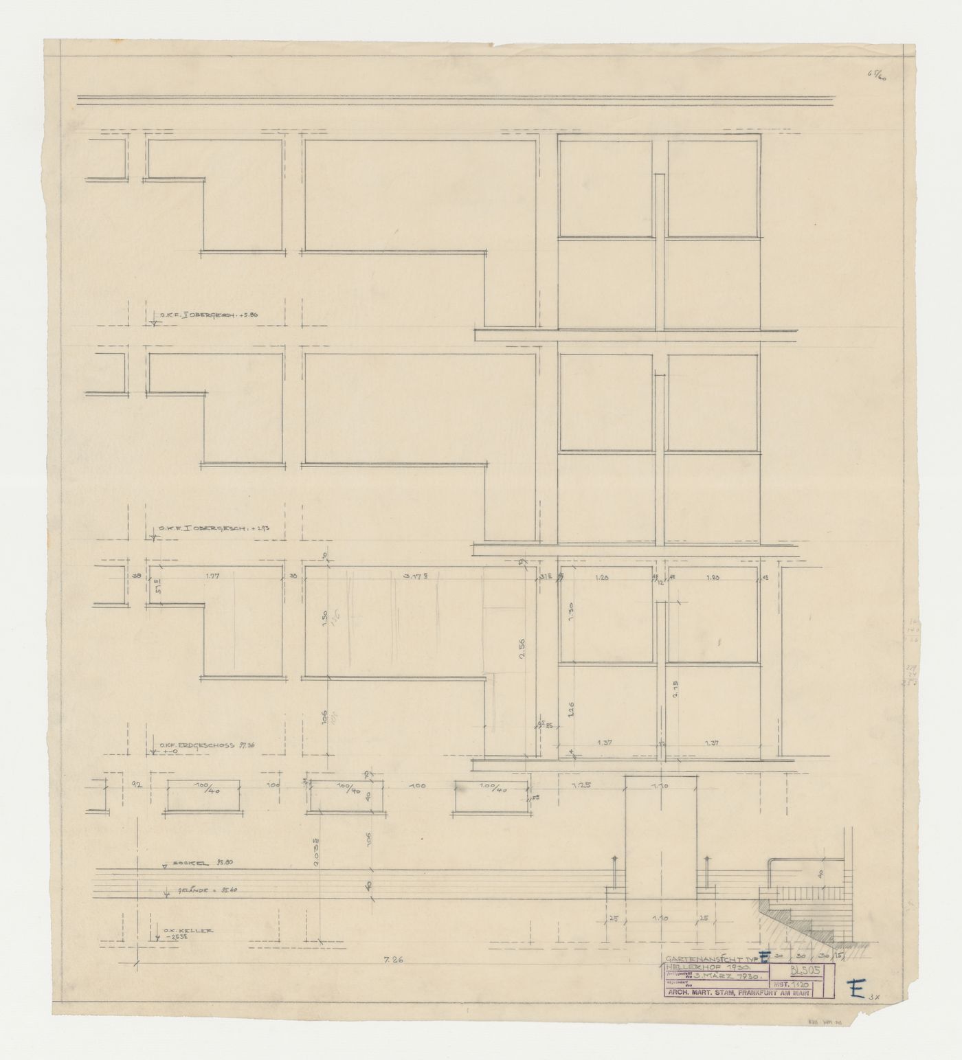 Elevation for a type E housing unit, Hellerhof Housing Estate, Frankfurt am Main, Germany