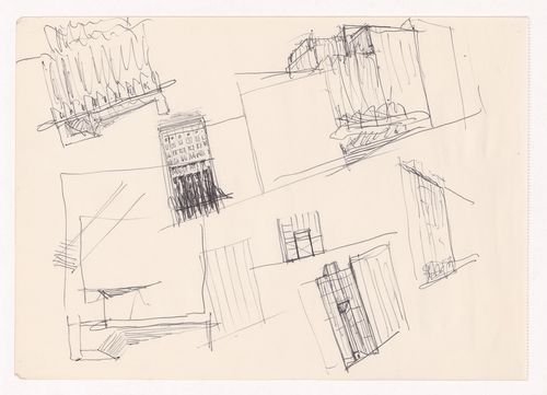 Sketch elevations and perspectives for Cinema Teatro Edifício Av. de Roma, Lisbon, Portugal