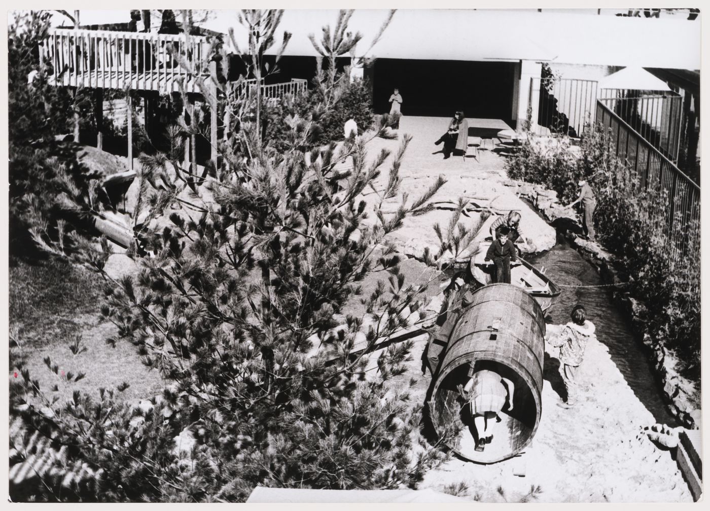 View of children playing at Children's Creative Centre Playground, Canadian Federal Pavilion, Expo '67, Montréal, Québec