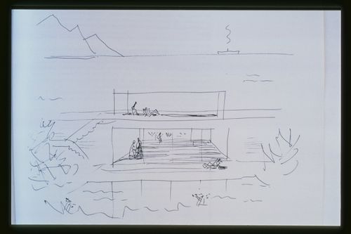 Slide of a drawing for Housing Development by the Sea, Mallorca, by Alejandro de la Sota