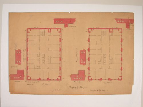 Monadnock Block, Chicago: Eighth and ninth floor plans with plans for piers showing the location of pipes