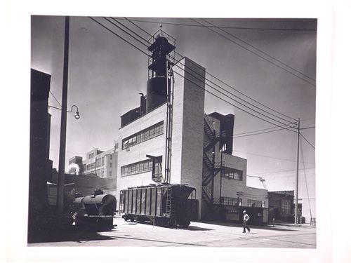 View of the north and east façades of the Ajax Building, Colgate-Palmolive-Peet Company (now the Colgate-Palmolive Company) Assembly [?] Plant, Jeffersonville, Indiana