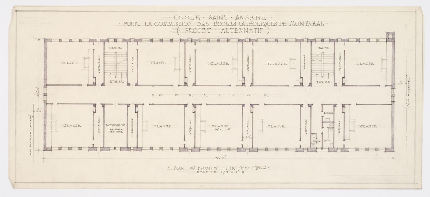 Plan des deuxième et troisième étages, École Saint-Arsène, Montréal, Canada