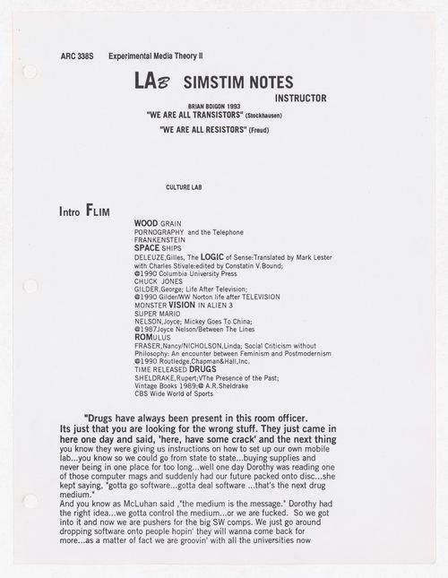 Experimental Media Theory lab simstem notes
