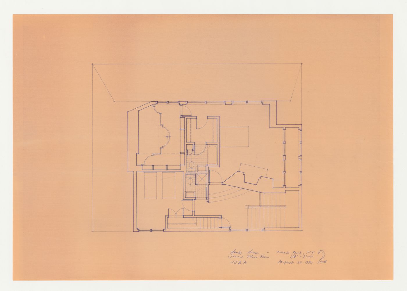 Second floor plan for the Hanks-Paré Residence, Tuxedo Park, New York