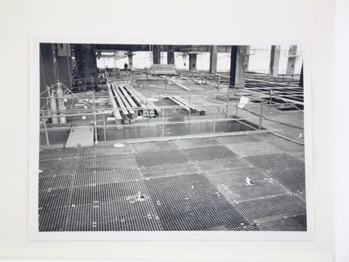 View of construction of floor grates for power station, from interior, United Kingdom