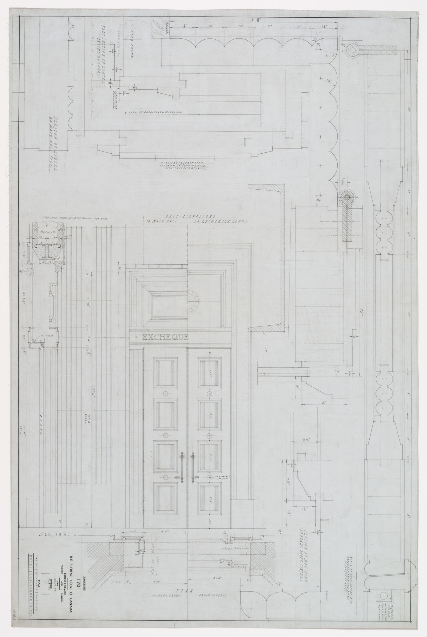 Détails de la porte de la Cour de l'Échiquier, Cour suprême du Canada, Ottawa, Ontario, Canada (1937-1953, 1977)