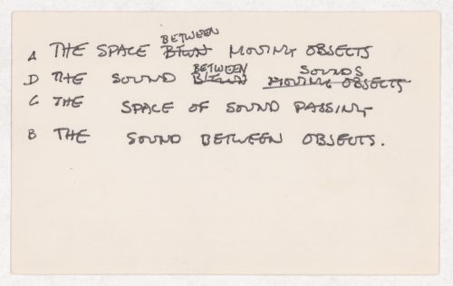 A The space between moving objects / D The sound between sounds / C The space of sound of sound passing / B The sound between objects.