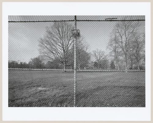 View through baseball diamond backstop, Shawnee Park, Louisville, Kentucky