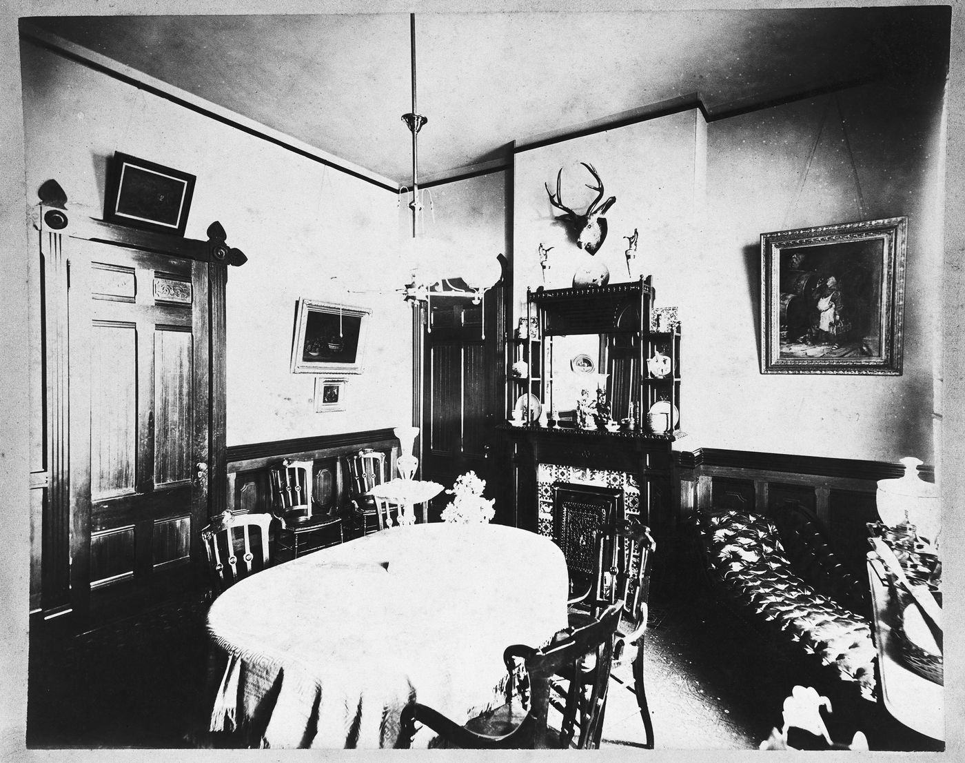 Room interior with dining table, Fair Oaks [?], Atherton, California