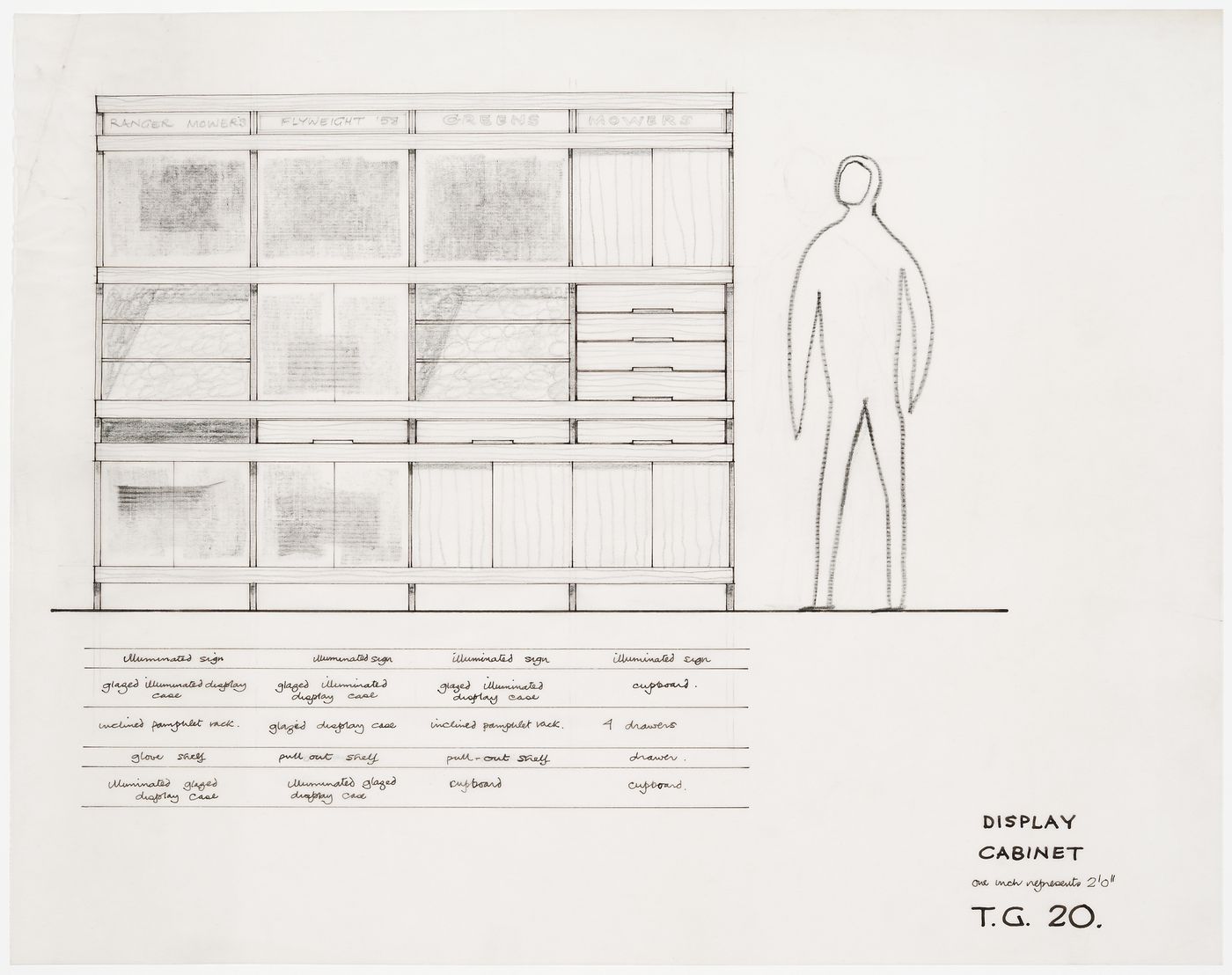 Design for a display cabinet for the showroom of Thomas Green & Son Limited