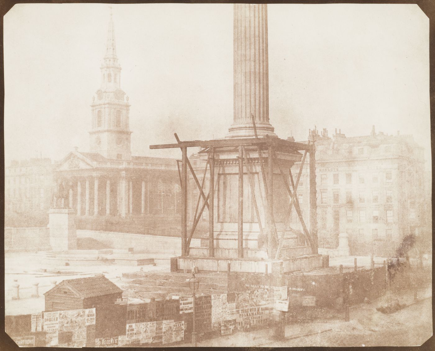 Nelson's Column under construction, Trafalgar Square, London, England