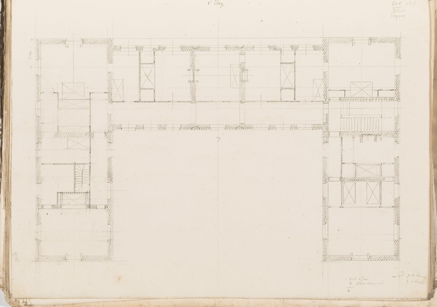 Project no. 3 for a country house for comte Treilhard: First floor plan
