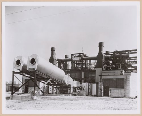 View of Twin Silencers in front of the Development Laboratory, Wright Aeronautical Corporation Airplane Engine Assembly Plant, Wood-Ridge, New Jersey