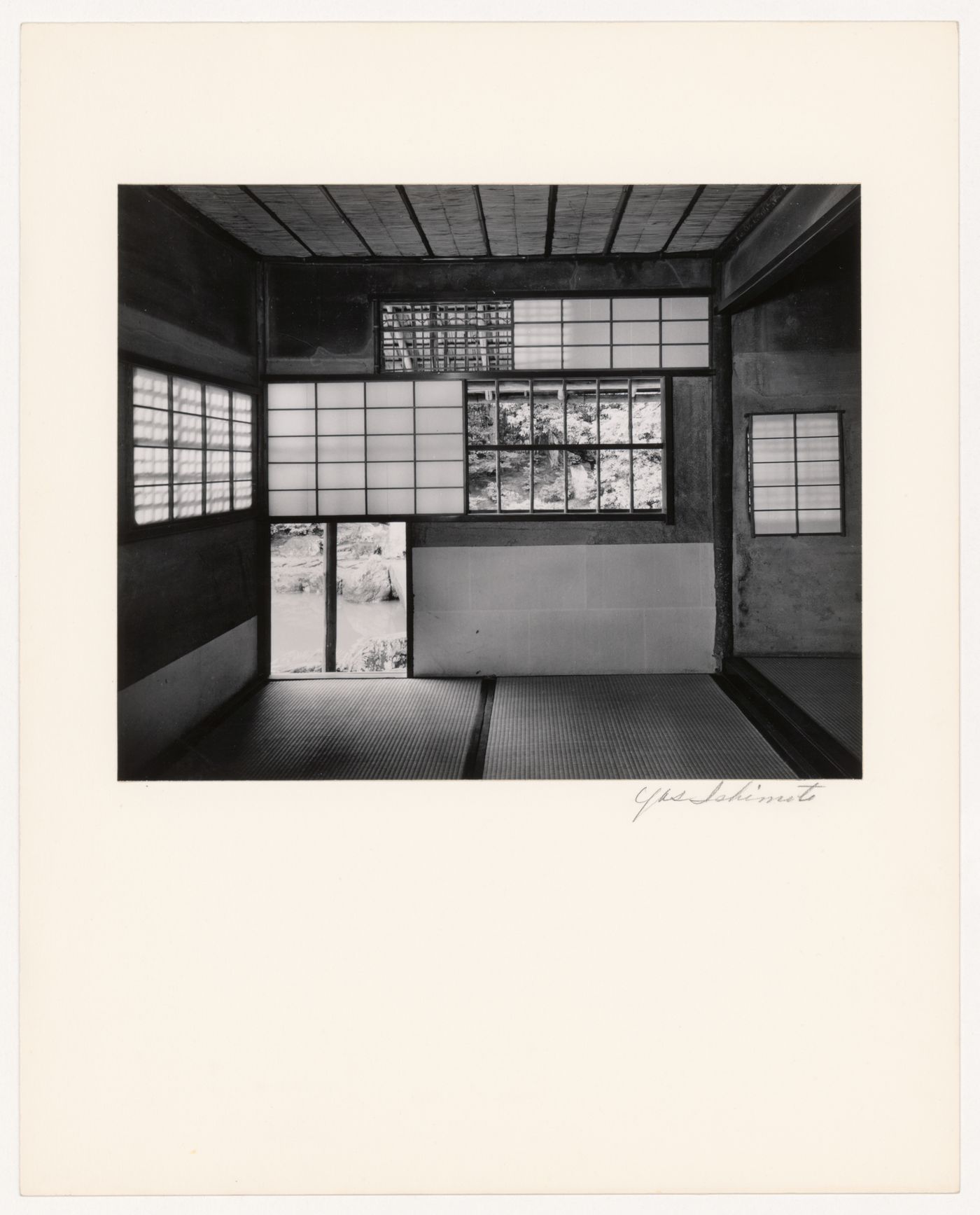 Interior view of the tea-ceremony room of the Shokintei showing the Kneeling Entrance and open windows, Katsura Rikyu (also known as Katsura Imperial Villa), Kyoto, Japan