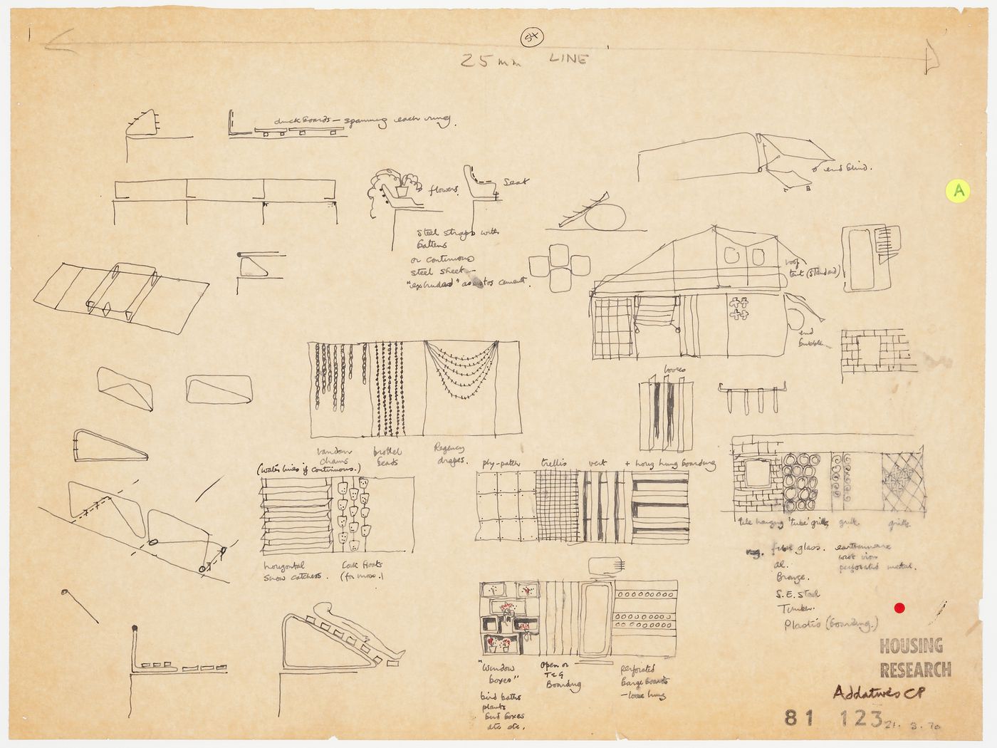 Housing Research: sketches of "addatives" (options for customising) for prefabricated houses