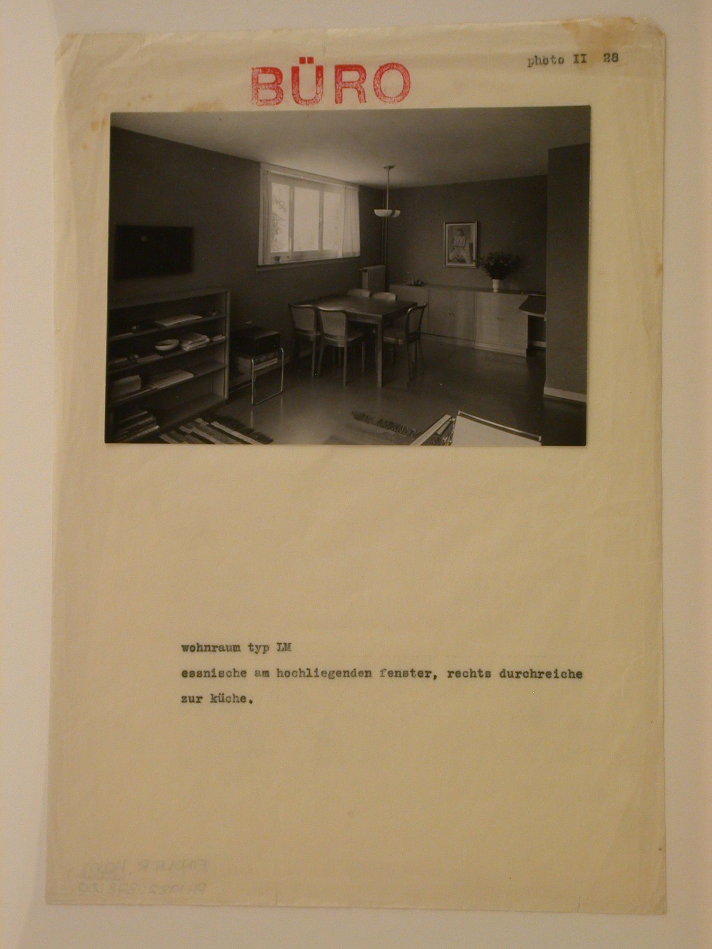 Interior view of the living room of a Type LM model apartment showing furniture designed by Max Ernst Haefeli, Le Corbusier, Pierre Jeanneret and Charlotte Pernand, Werkbundsiedlung Neubühl, Zurich, Switzerland