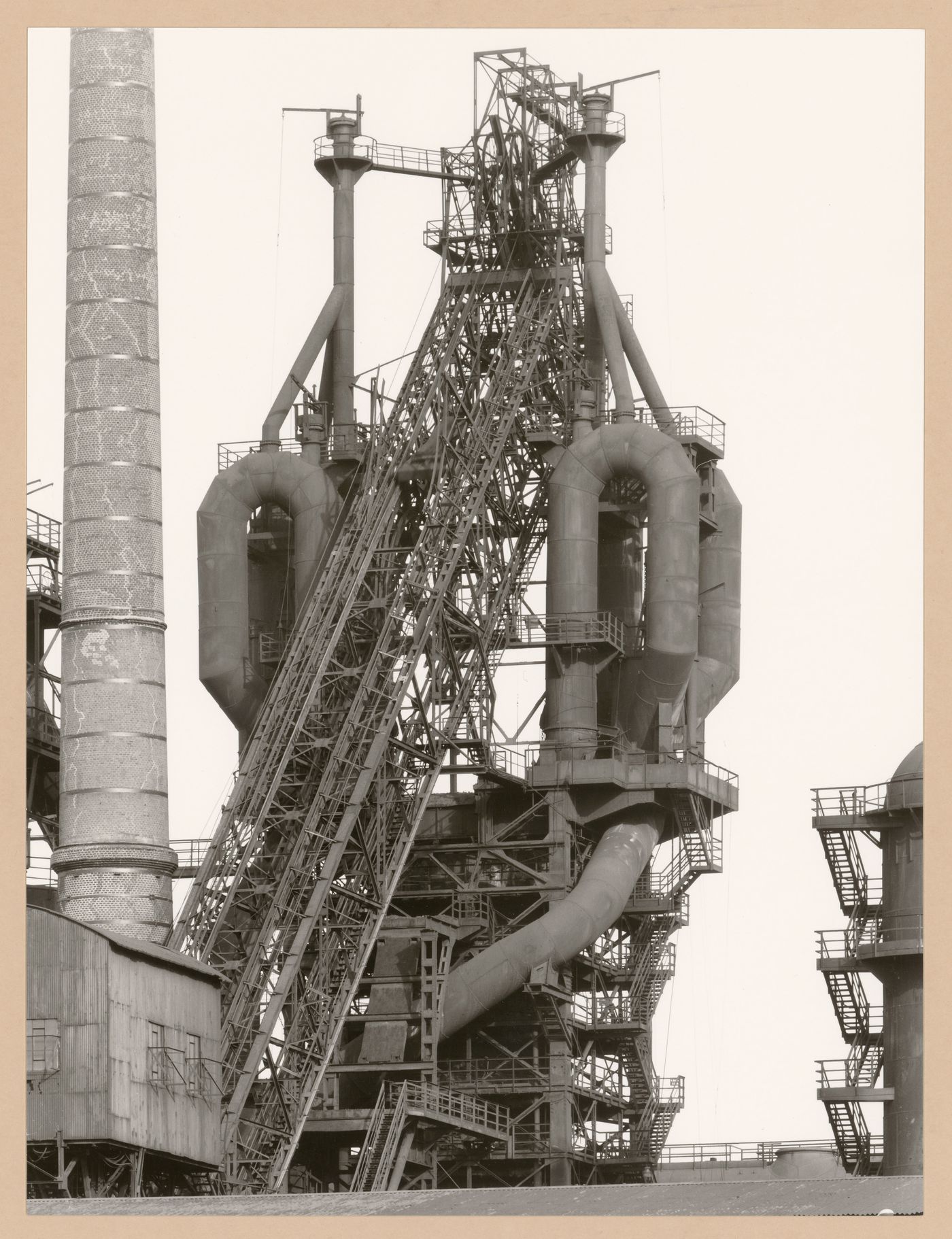 View of a blast furnace head of Thyssen Hütte steel mill, Ruhrort, Duisburg, Germany