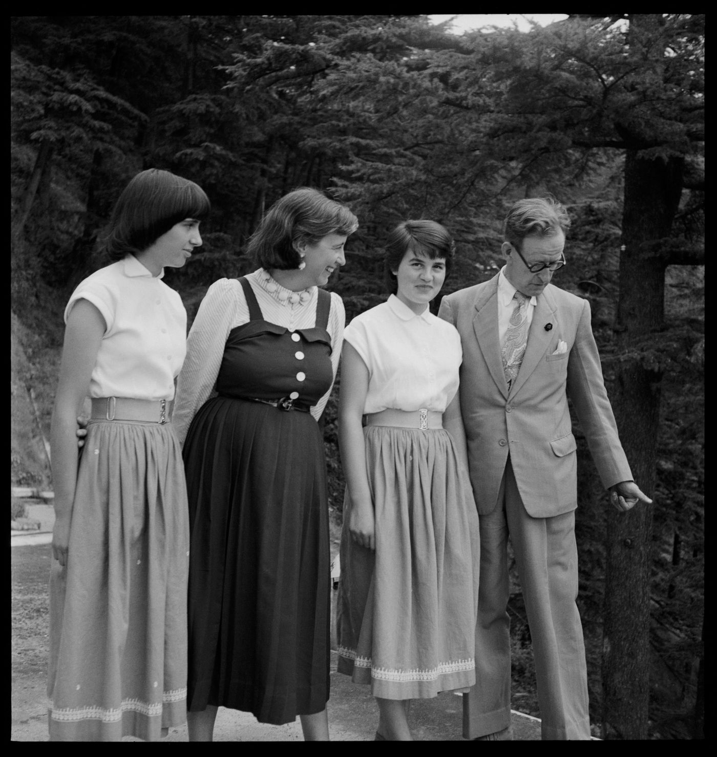 Jane Drew, Maxwell Fry and two unidentified women on the site of Chandigarh before the construction, India