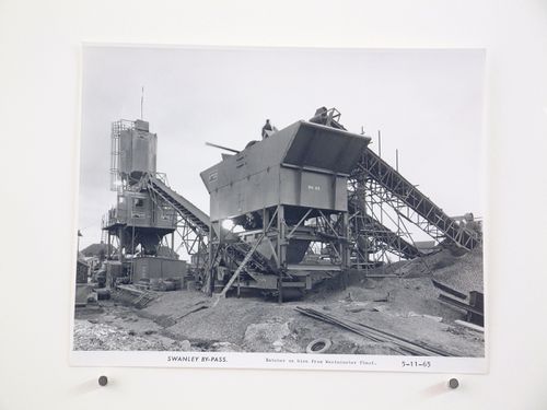 View of batcher on hire from Westminster Plant, during construction of the Swanley Bypass, England