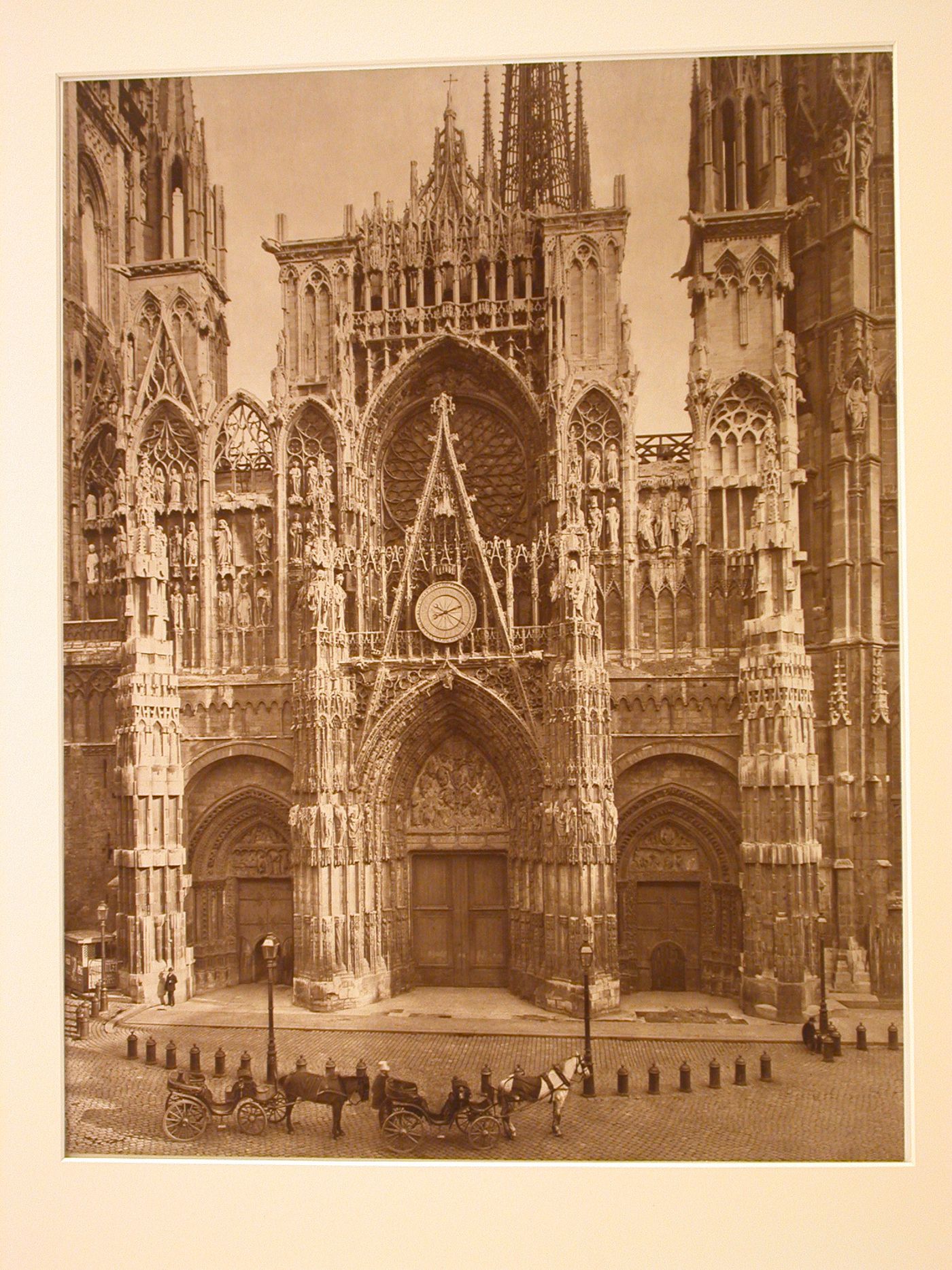 Detail, exterior view of façade, central portals, and part of towers, Rouen, France