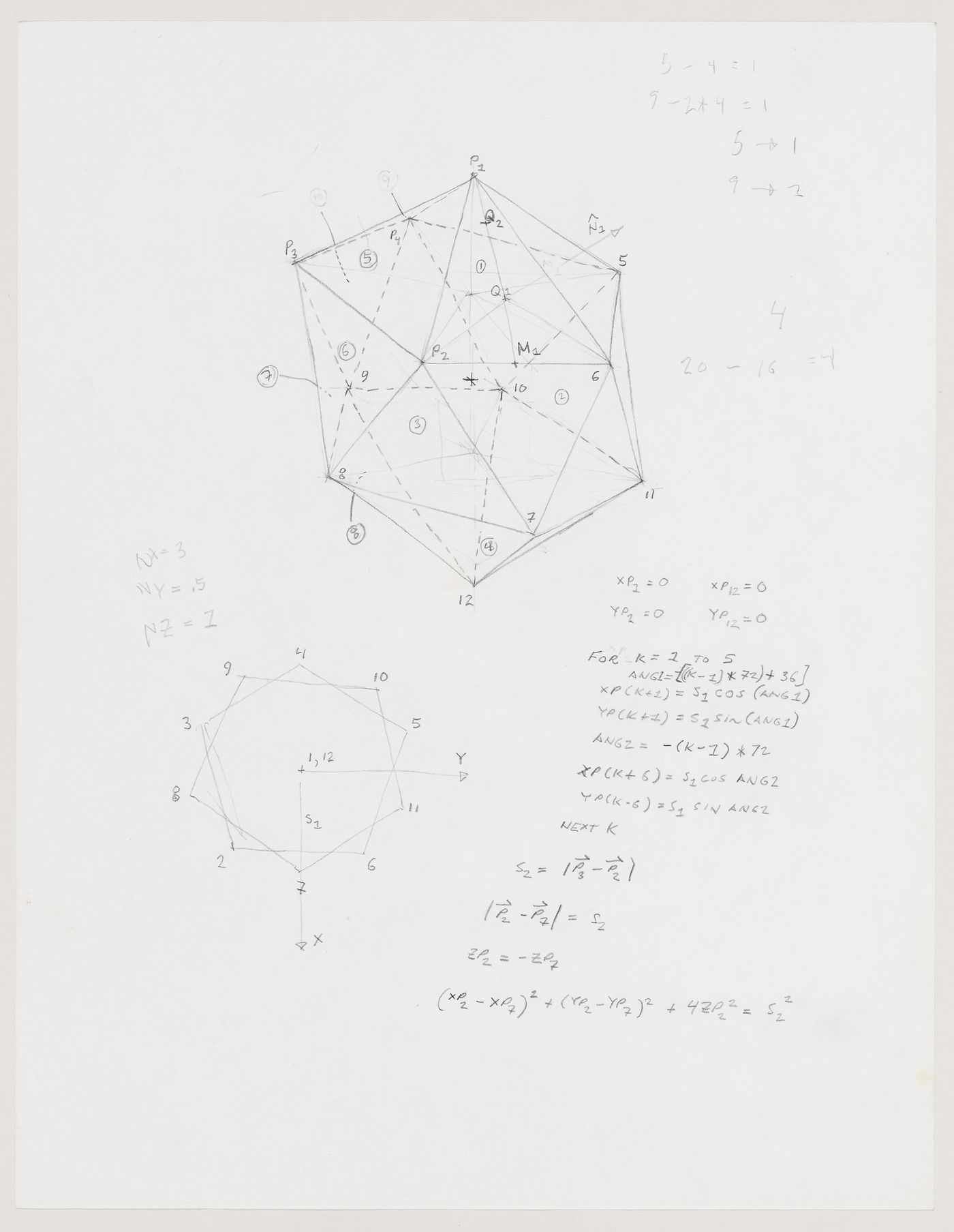 Mathematics for expanding icosahedron design shown in original U.S. patent 4,942,700