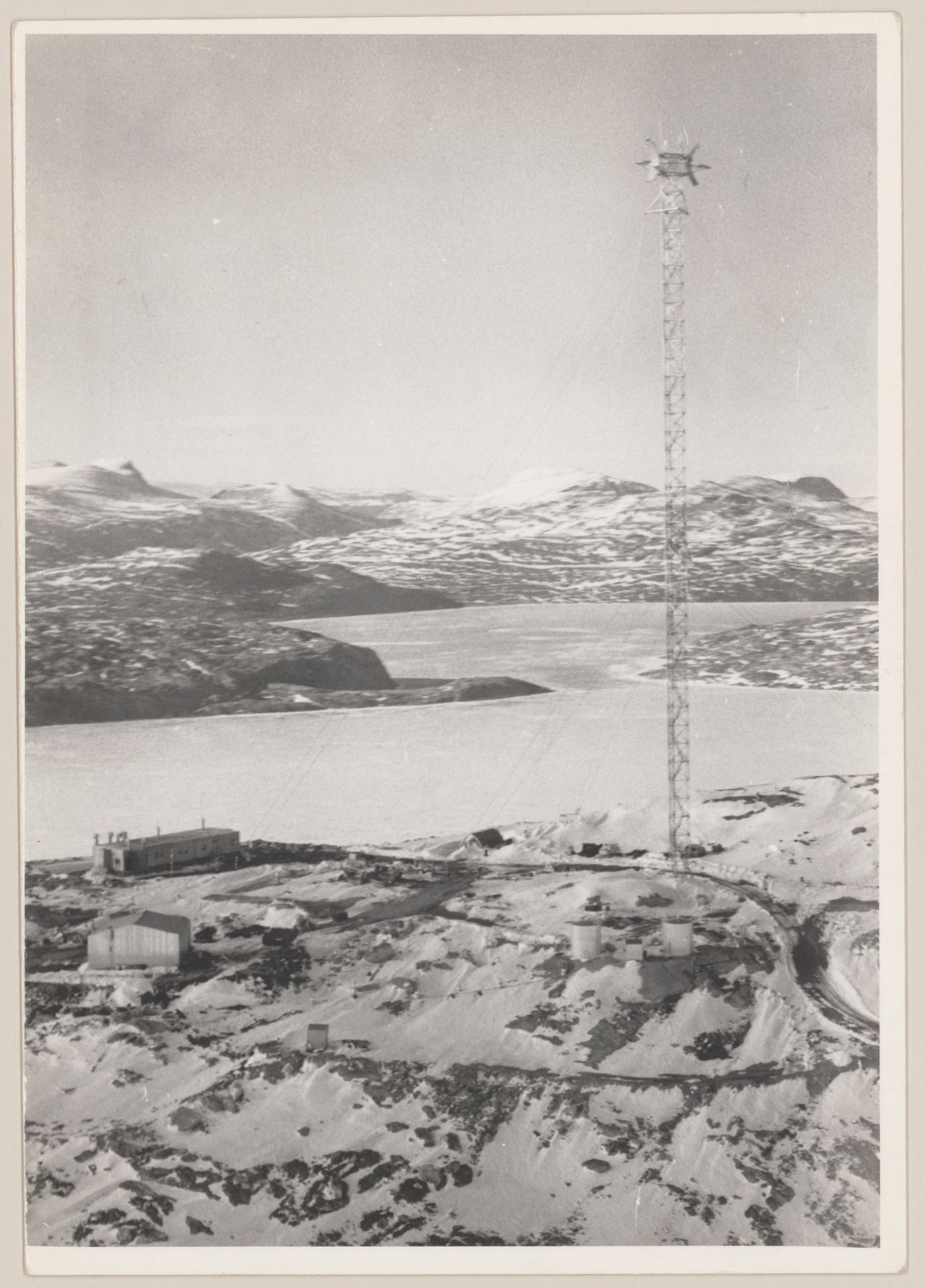 Aerial view of DEW Line radar station FOX-C, Ekalugad Fiord, Nunavut, Canada