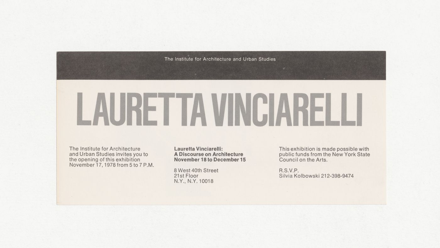 Pamphlet for Lauretta Vinciarelli exhibition at IAUS