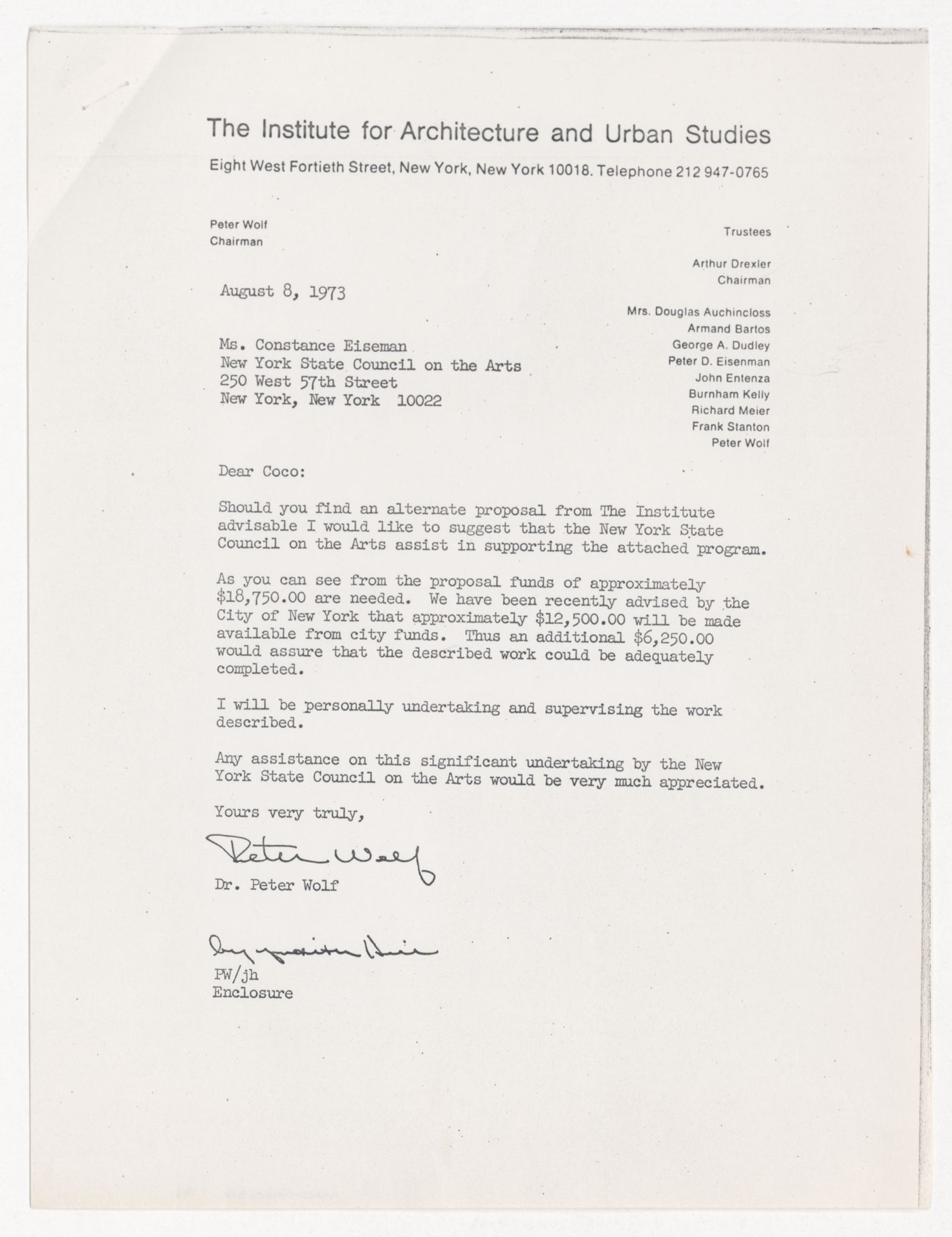 Letter from Peter Wolf to Constance Eiseman with attached proposal for Union Square Park Redevelopment Project