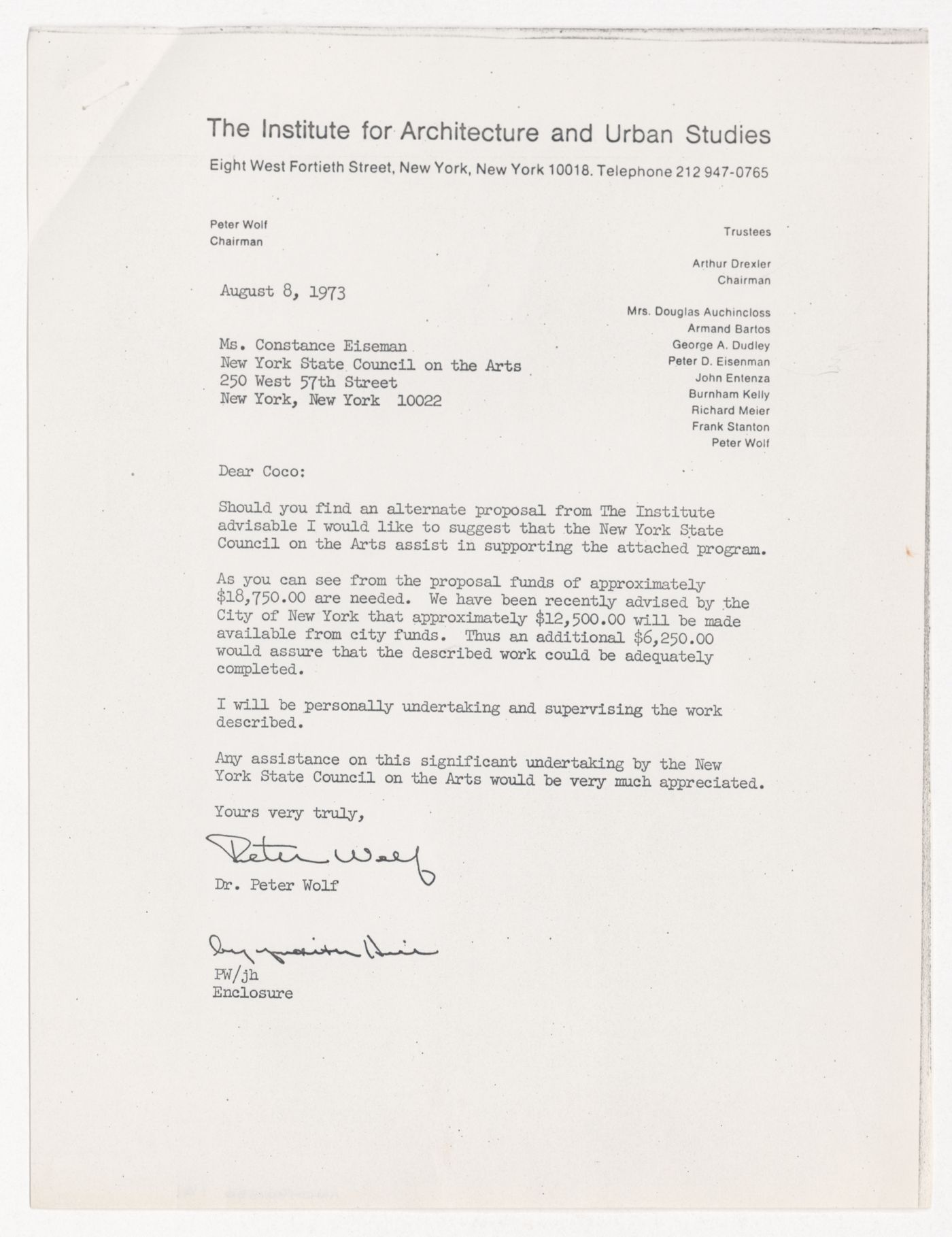 Letter from Peter Wolf to Constance Eiseman with attached proposal for Union Square Park Redevelopment Project