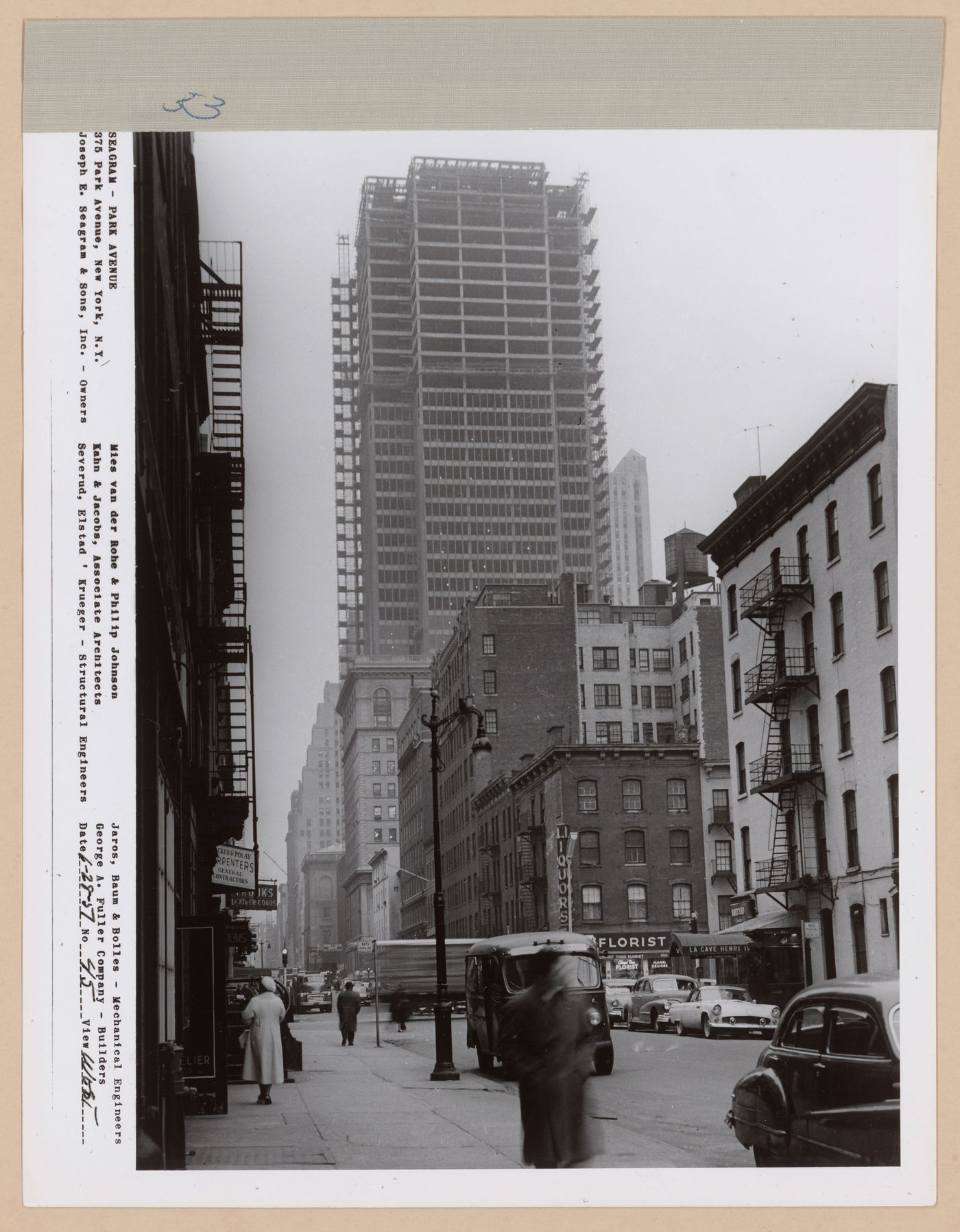Seagram building under construction, 375 Park avenue, New York, N.Y., west view