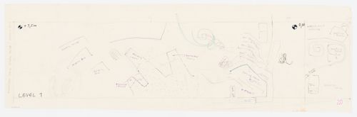 Sketch for library's first level plan and topography, Kansai-Kan of the National Diet Library, Seika, Japan