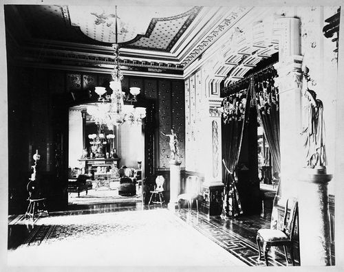 View of room angle looking through arched doorways, Linden Towers, James Clair Flood Estate, Atherton, California