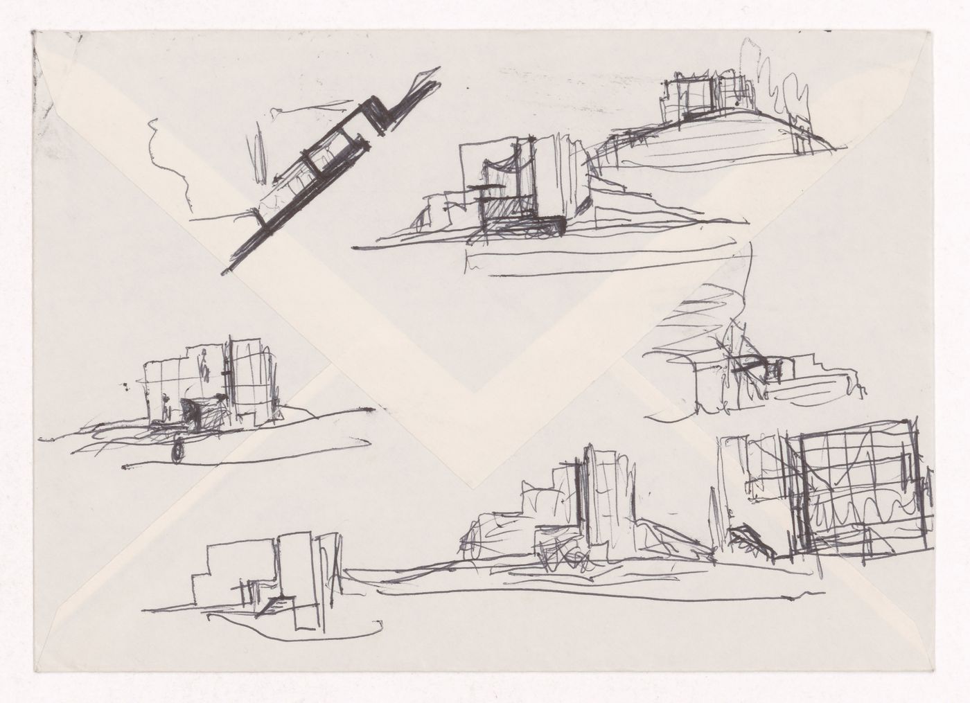 Sketch perspectives and elevation for Casa Marques Pinto, Porto, Portugal