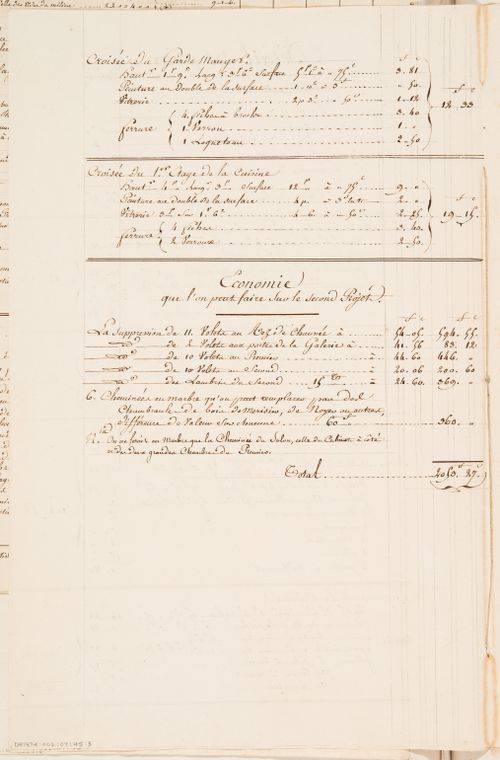 Cost estimate for a country house composed of two pavilions connected by a gallery