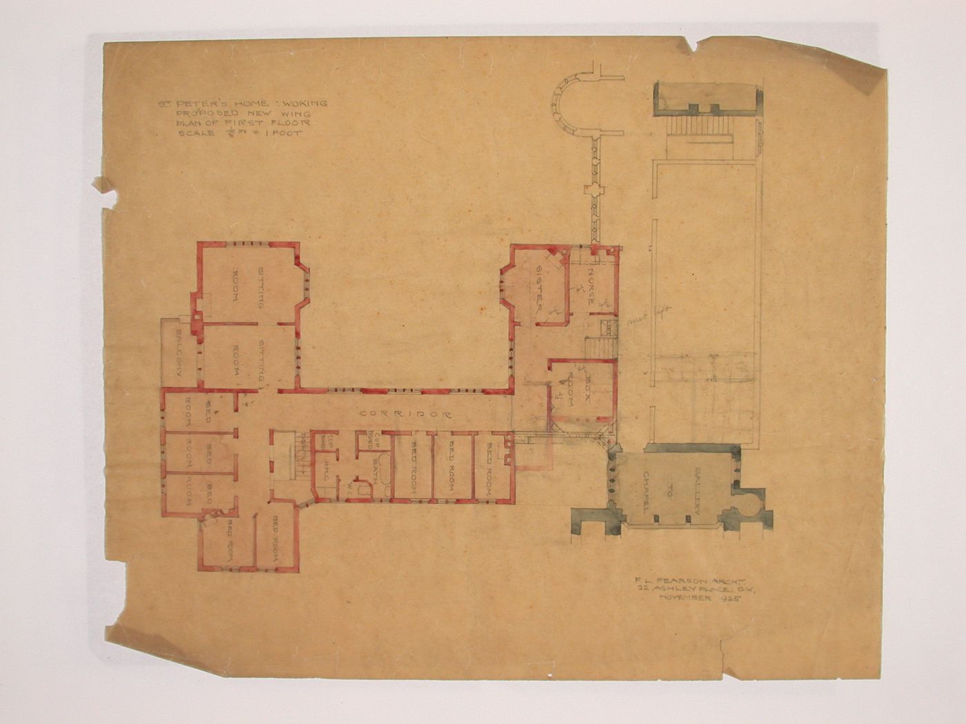 St. Peter's Home, Woking: First floor plan for the new wing