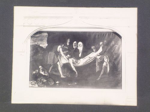 View of the painting depicting the Entombment of Jesus Christ in the Church of San Francisco, Convento de San Francisco, Tzintzuntzan, Mexico