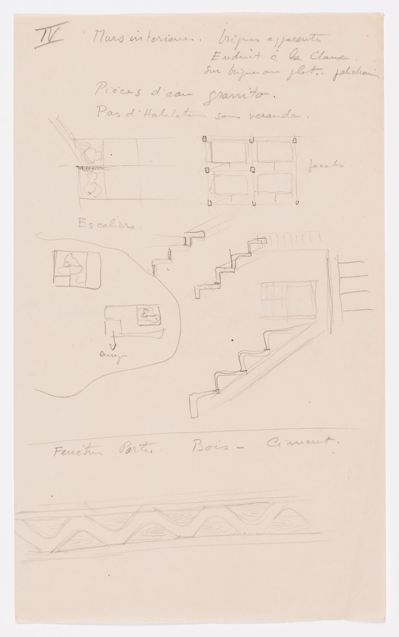 Sketches and notes for dwellings and building possibly in Chandigarh, India