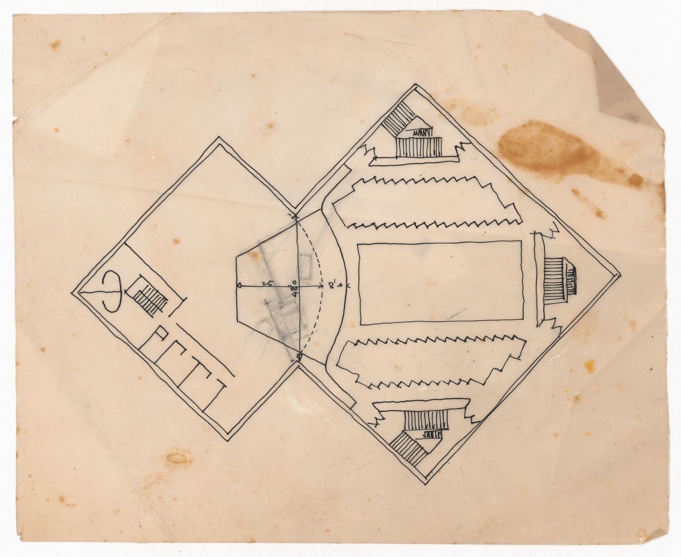 Sketch plan for Tagore Theatre, Chandigarh, India