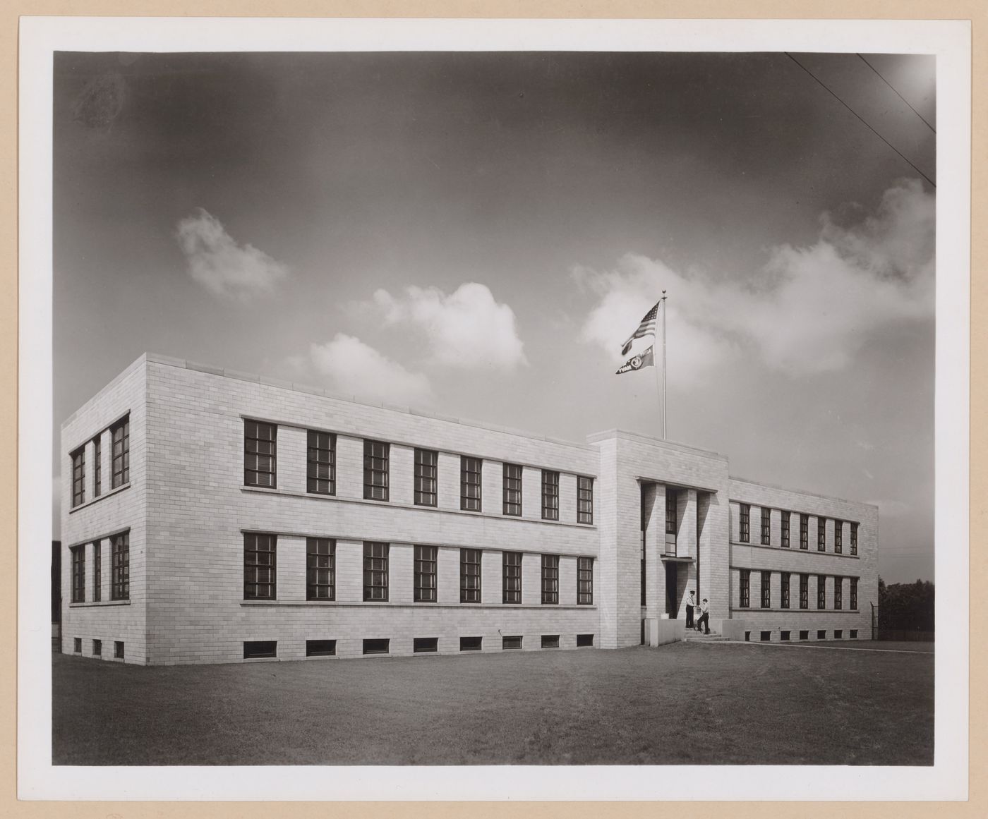 View of the principal façade of the Administration Building, General Motors Corporation Chevrolet division Aviation Engine Assembly Plant, Tonawanda, New York