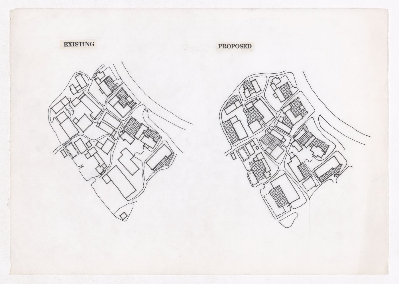 Plan showing road adjustments and proposed courtyards for the Sichuan housing project for "Housing a Billion: Village Upgrading: Jianlu, China" publication