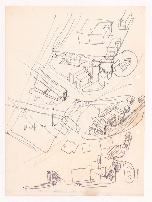 Sketch axonometric views for Habitações Colectivas da Mobil Oil Portuguesa, Matosinhos, Portugal