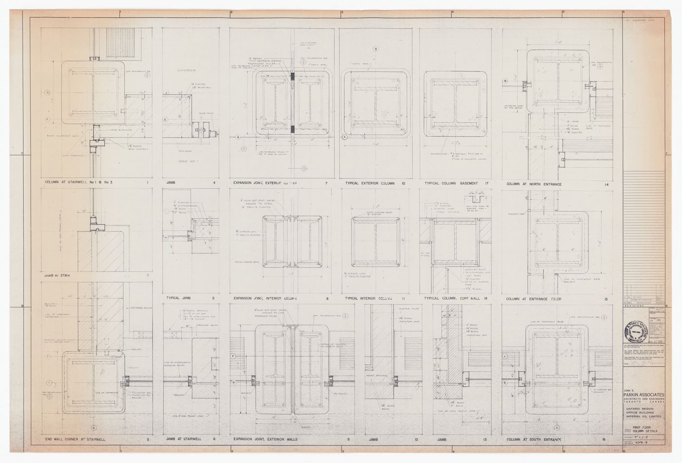 Construction first floor column details for Imperial Oil Limited, Ontario Region Office Building, North York