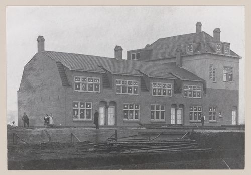 Exterior view of houses and the meeting hall, Vooruit Cooperative, Purmerend, Netherlands